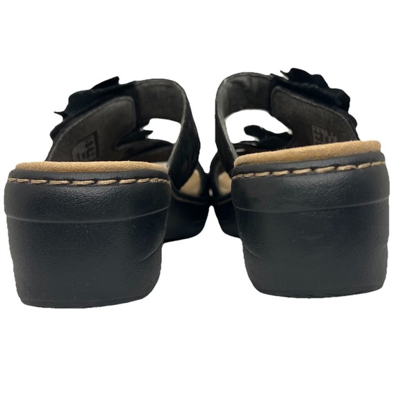 Clarks Collection Womens 6 Black Floral Wedge Sandals Ultimate Comfort Hook Loop - Picture 5 of 8